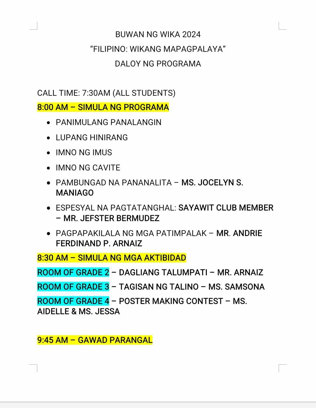 Buwan ng Wika Talakdaan  ng mga Hilispisan 2024